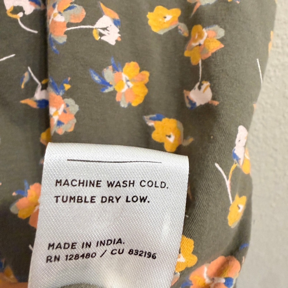 Pact Organic Cotton Fit and Flare Dress Olive Green Floral Tie Back Small - Picture 7 of 11